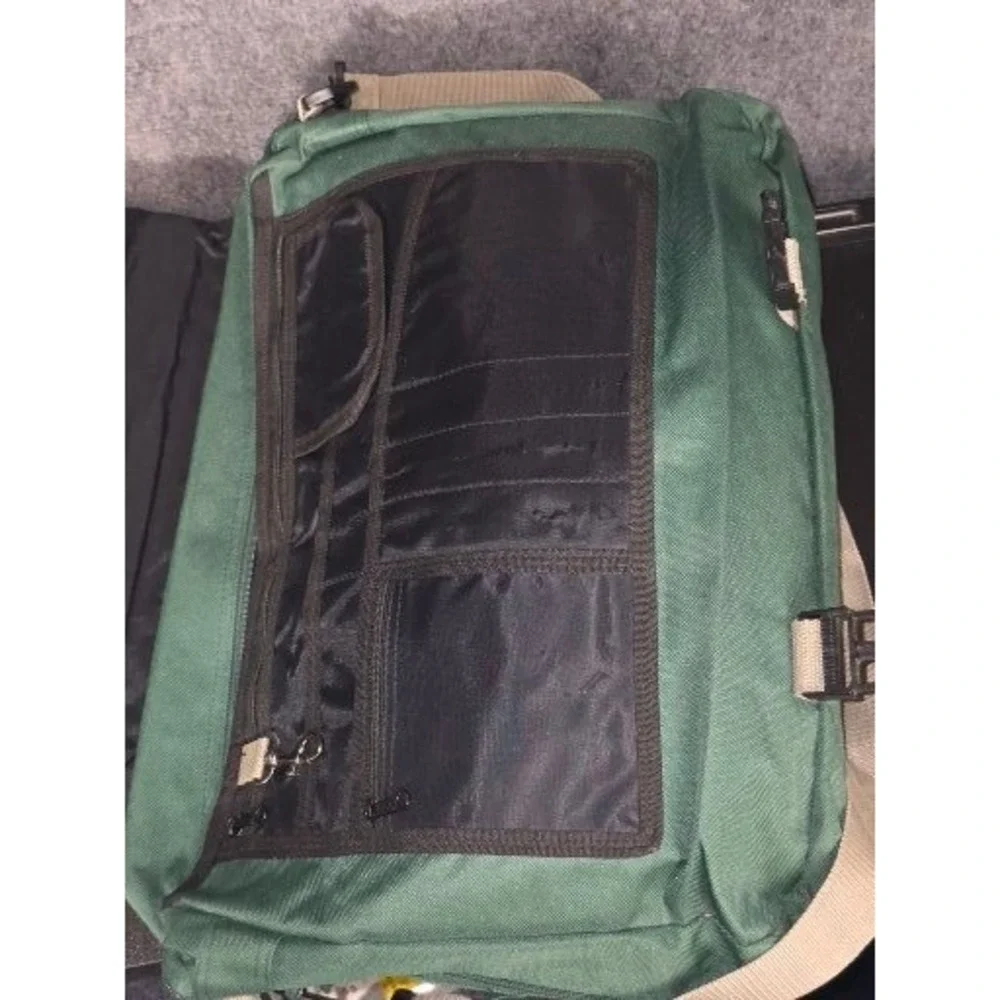 Vintage GTE Green Canvas Messenger‎ Bag Laptop Briefcase Work Commuter Bag 18x13
